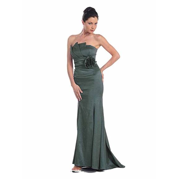 Strapless Long Taffeta Gown With Rosette